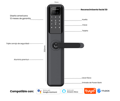 Cerradura SmartH9 con Face-ID y módulo Wi-Fi